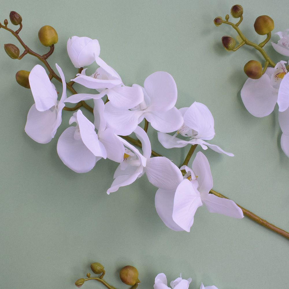 Kit 6 Orquídeas Artificiais Brancas Aveludadas com 7 flores