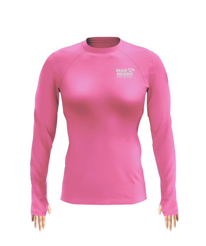 Camisa de Pesca Infantil Mar Negro Rosa Feminina UV 50+