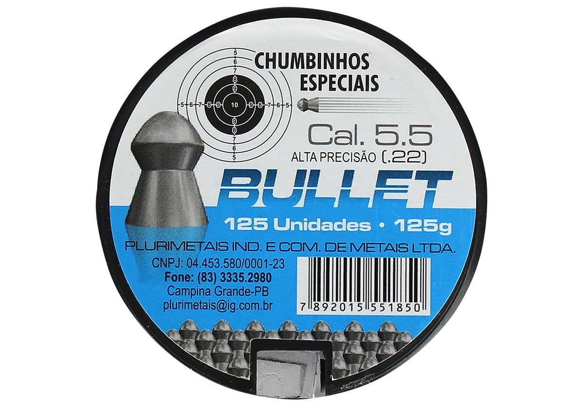 Chumbinho Bullet 5.5 mm c/ 125 Unidades - Plurimetais