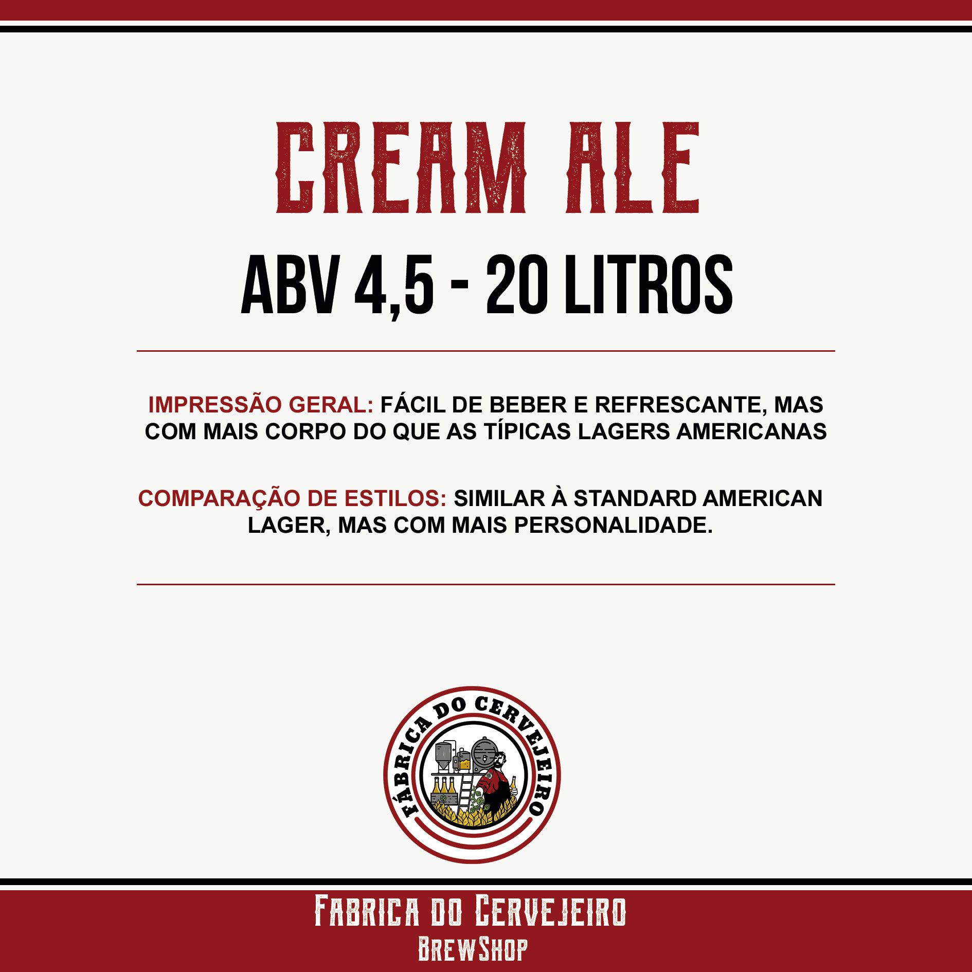 Kit Receitas Cerveja Artesanal 20l Cream Ale