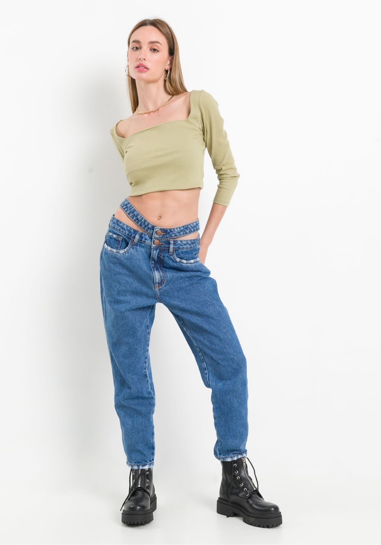 Calça Myft mom jeans cós duplo