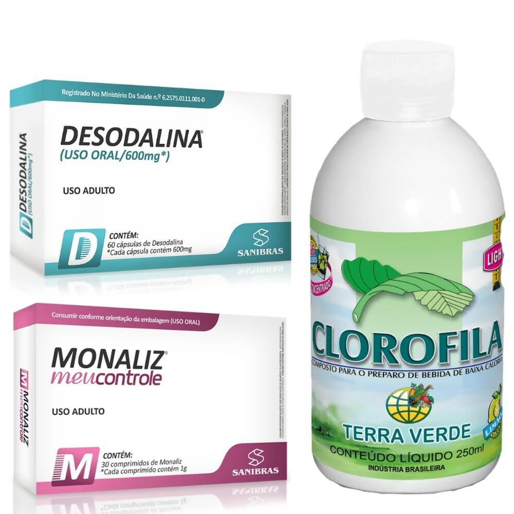 Kit Emagrecedor Desodalina, Monaliz e Clorofila -Termogênico, Inibidor apetite e Detox