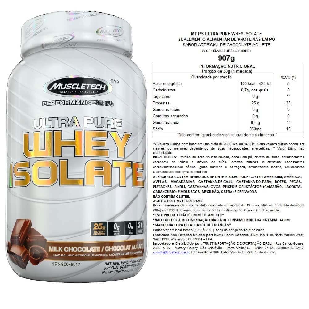 Ultra Pure Whey Isolate Muscletech 907g sabor Chocolate