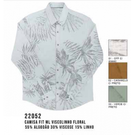 Camisa Social MX72 Fit Manga Longa Viscolinho Floral Masculino Adulto Multicores - Ref 22052