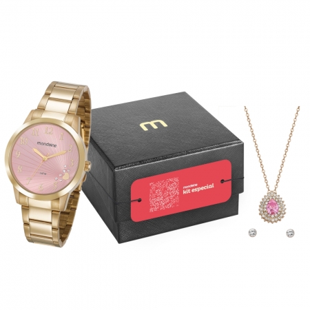 Relógio Mondaine Feixo Metal Dourado + Brinde Feminino Adulto - Ref 53756LPMVDE1K2