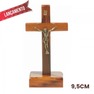 Crucifixo de Madeira com Base Fixa e Cristo - 9,5cm