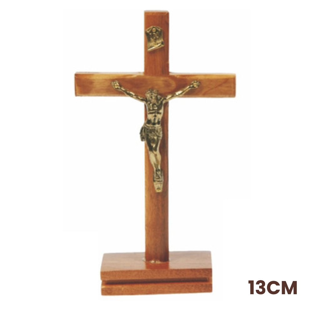 Crucifixo de Madeira com Base Móvel e Cristo - 13cm  - Cursilho