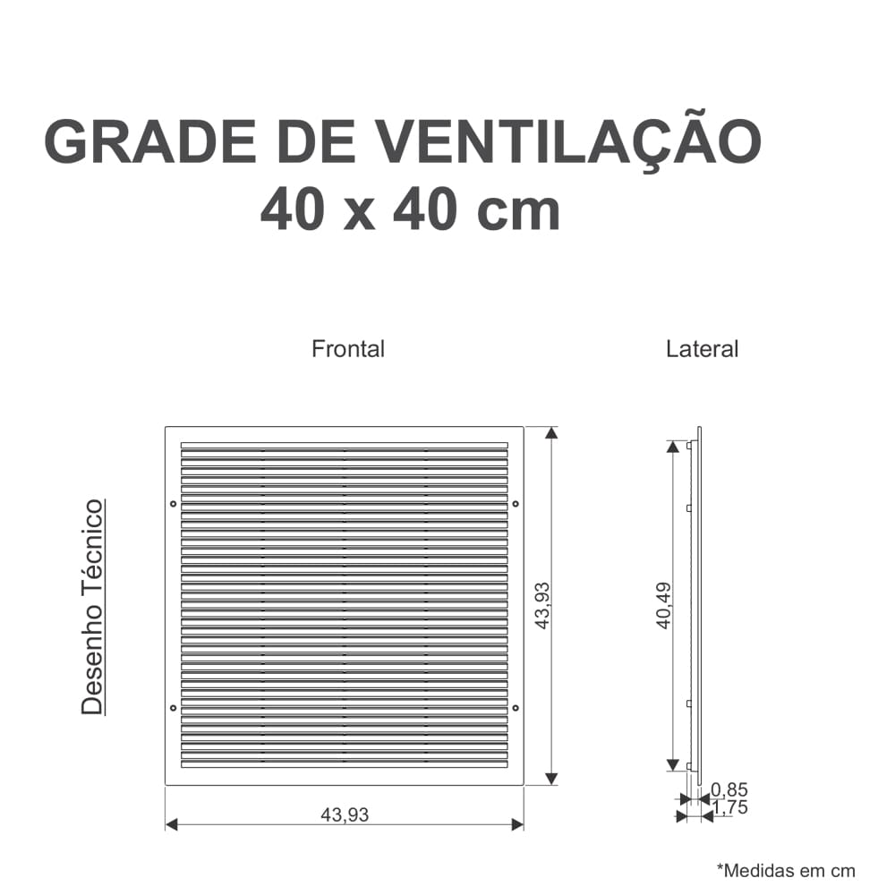 Grade Ventilação De Encaixe 40x40cm Quadrada Para Portas, Paredes e Forros - Ventokit