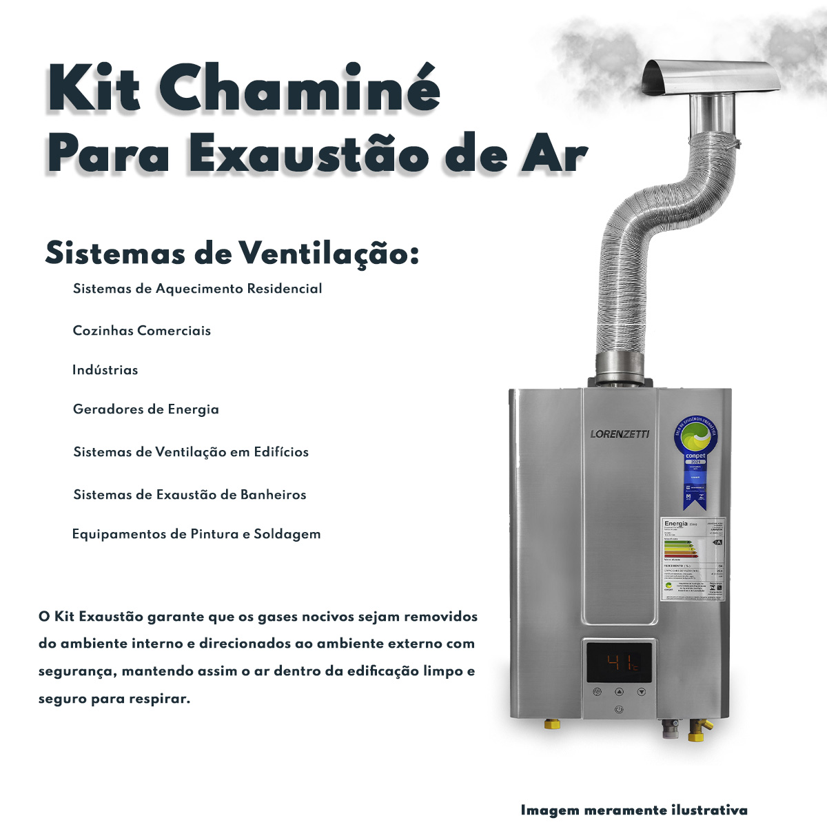 Kit Chaminé Fácil Para Aquecedor a Gás e Sistemas de Exaustão Diâmetro 80mm Comprimento 1,5m Flextic 03006000005