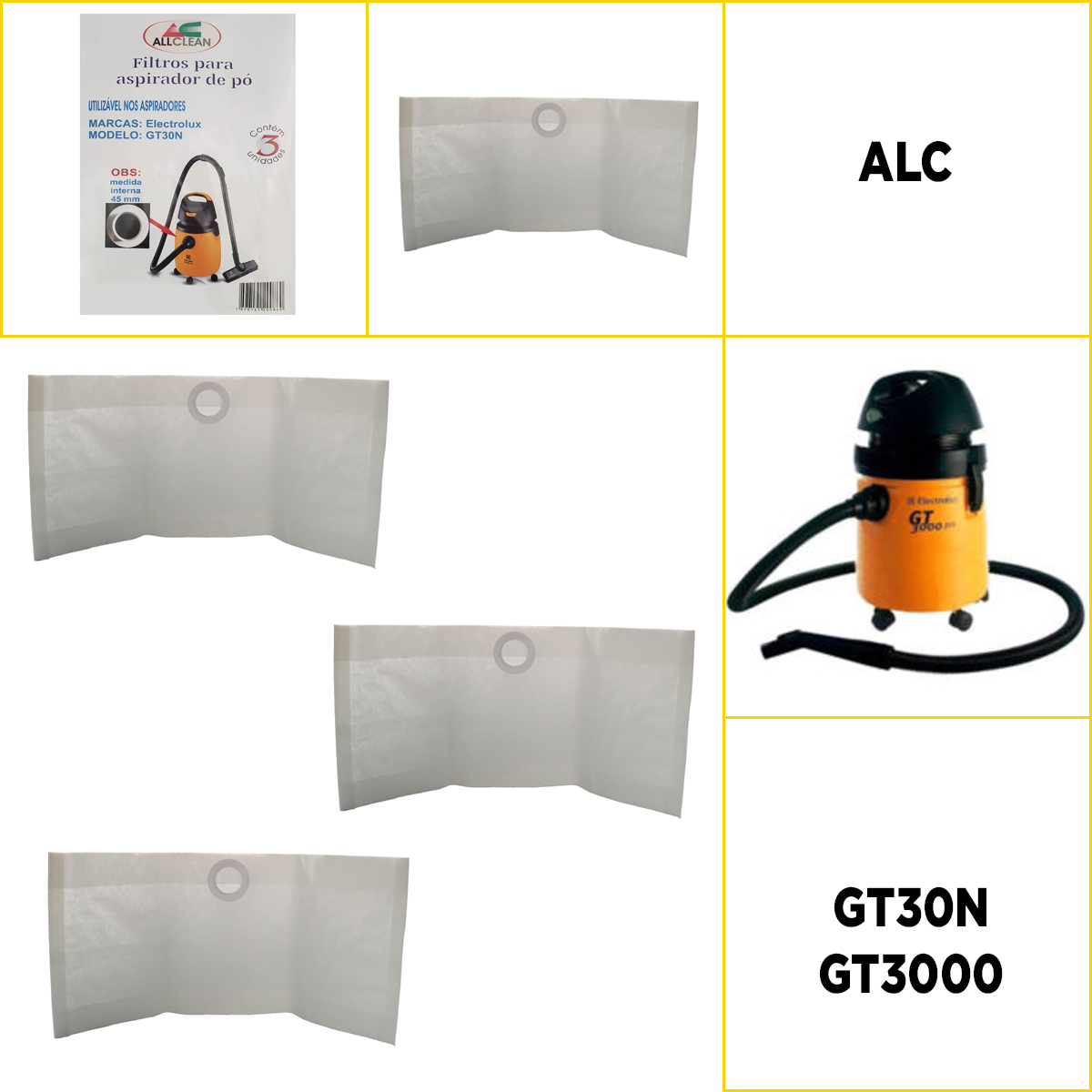 Kit Com 3 Sacos AL Para Aspirador Pó Electrolux GT30N