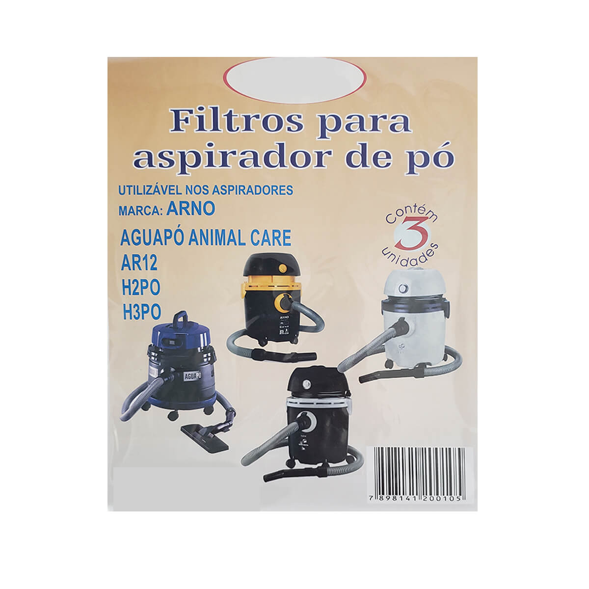 Kit Com 3 Sacos Para Aspirador Pó Arno AGUAPÓ ANIMAL CARE, AR12, H2PO, H3PO - ALC