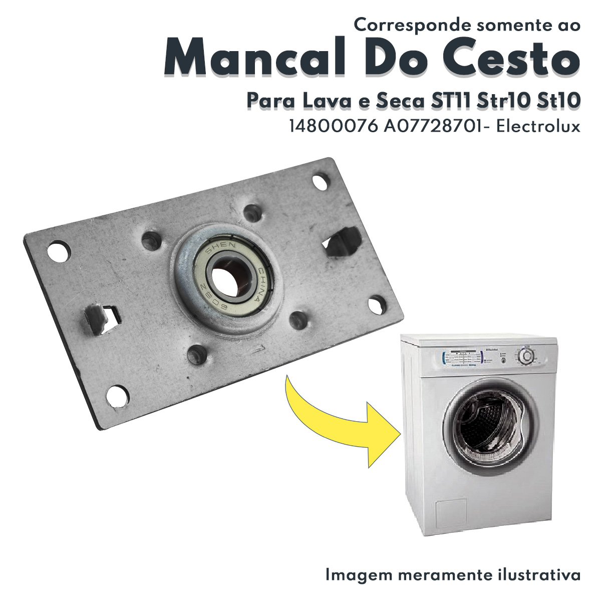 Mancal Do Cesto Com Rolamento Para Secadora De Roupas ST11 STR10 ST10 Electrolux Original 14800076 A07728701
