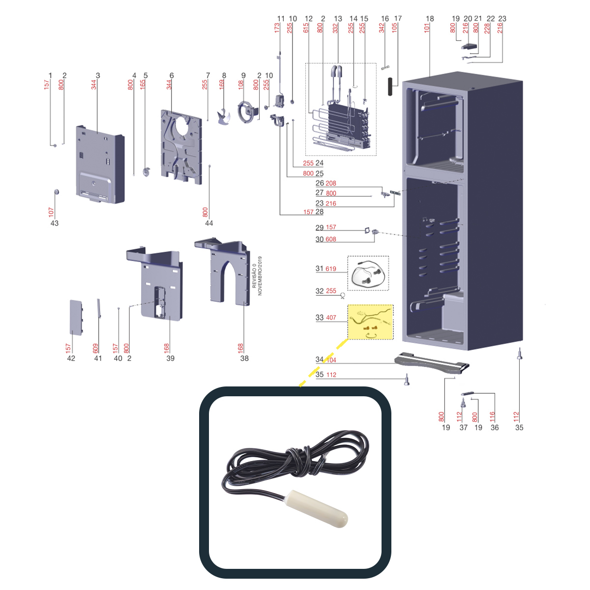 Sensor De Temperatura Para Refrigerador IF55 TF56 IB53 Frost Free Electrolux Original 70000949