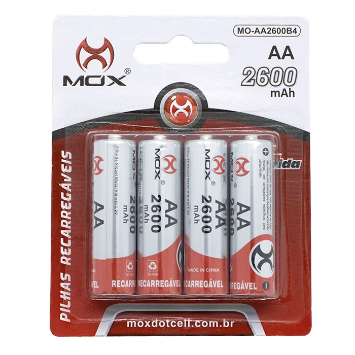 Pilhas Recarregáveis MOX AA com 4 unidades