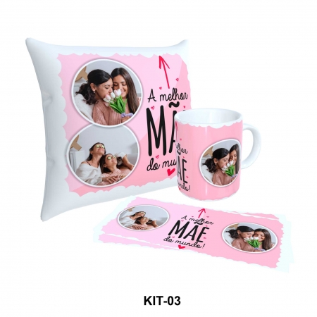 Kit Produtos Personalizados Dia das Mães - Caneca e Almofada - Melhor Mãe do Mundo - AZ-03