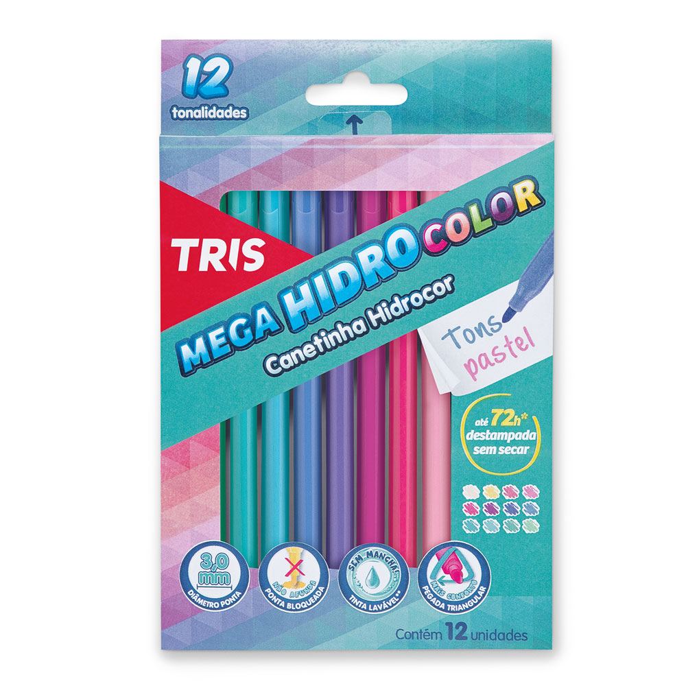 Canetinha Hidrocor Mega Hidro Color Tons Pastel 12 Cores - TRIS 
