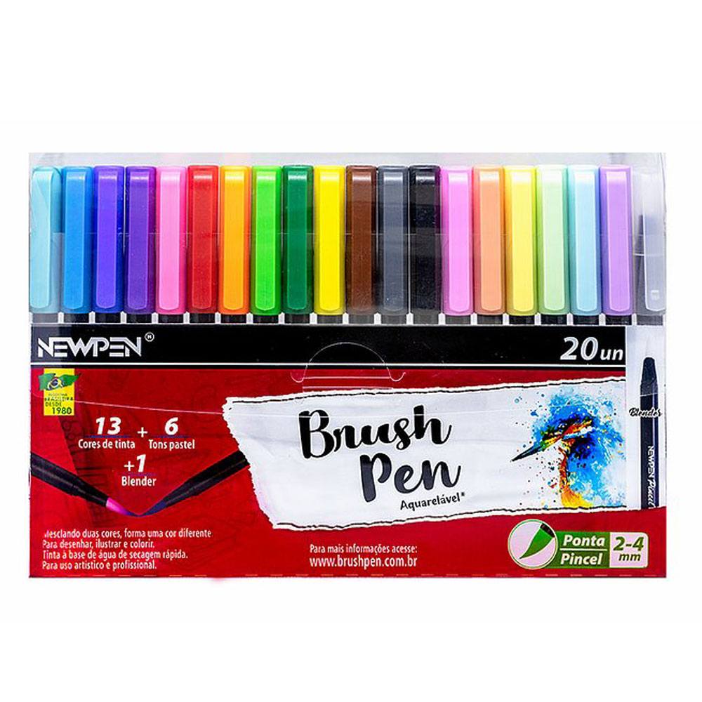 Kit Caneta Pincel Brush Pen 20 unidades C/ Blender - Newpen