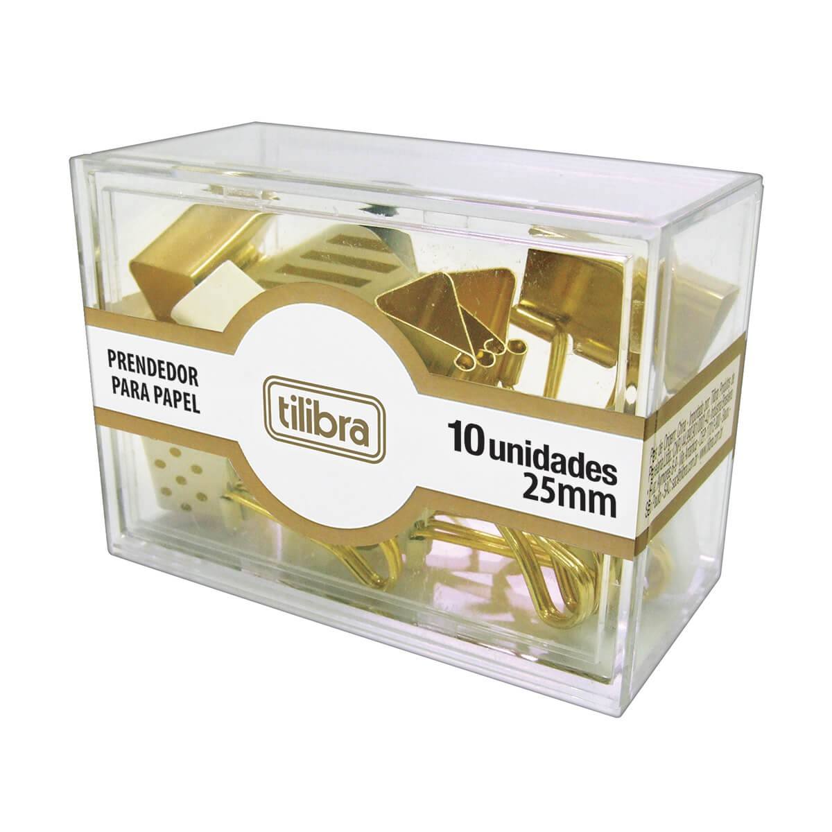 Prendedor de Papel/Binder 25mm Dourado, Listras e Bolinhas c/ 10 Un - Tilibra