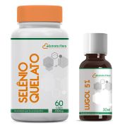 Selênio Quelato 200mcg  60 cápsulas + Solução de Lugol 5% Inorgânico (iodo) 30ml