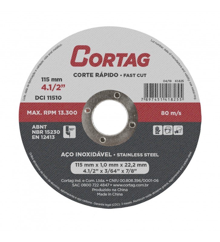 DISCO DE CORTE INOX 115MM X 1,0MM X 22,22MM 61825 - CORTAG