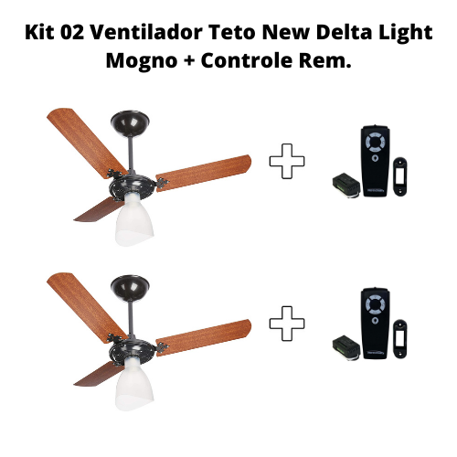 Kit 02 Ventilador Teto New Delta Light Mogno + Controle Rem.