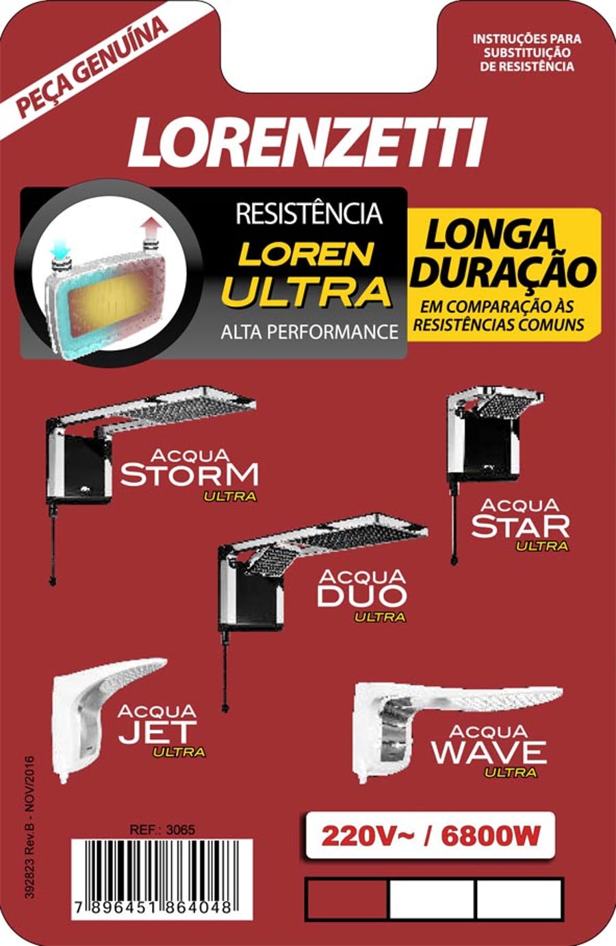 RESISTÊNCIA ACQUA ULTRA/FLEX/STAR/JET/STORM/WAVE 220V 6800W - LORENZETTI