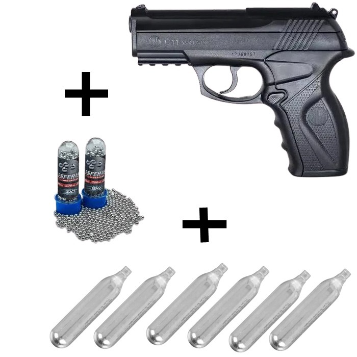 Kit Pistola Rossi C11 4,5mm + 600 Esferas + 6 Cápsulas CO2