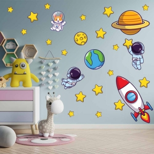 Adesivo De Parede Decorativo Astronauta Foguete Estrelas