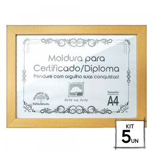 Kit 5 Diplomas Premium Madeira A4 com Tela de Acetato e MDF
