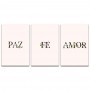 Kit Placas Quadros Decorativos 3 pç 20x30 Amor Paz em Flores