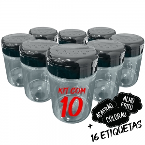 Pote Tempero Kit 10 Potes+16 Etiquetas Adesivas Porta Condimento CR270