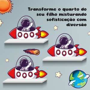 Trio De Prateleiras MDF + Adesivos Astronauta e Universo