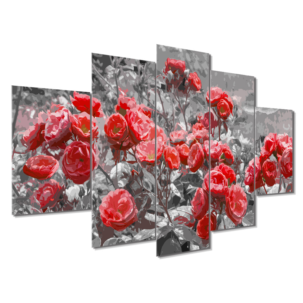Kit 5 Placa Quadro Decorativo Quarto Sala Flores Vermelha