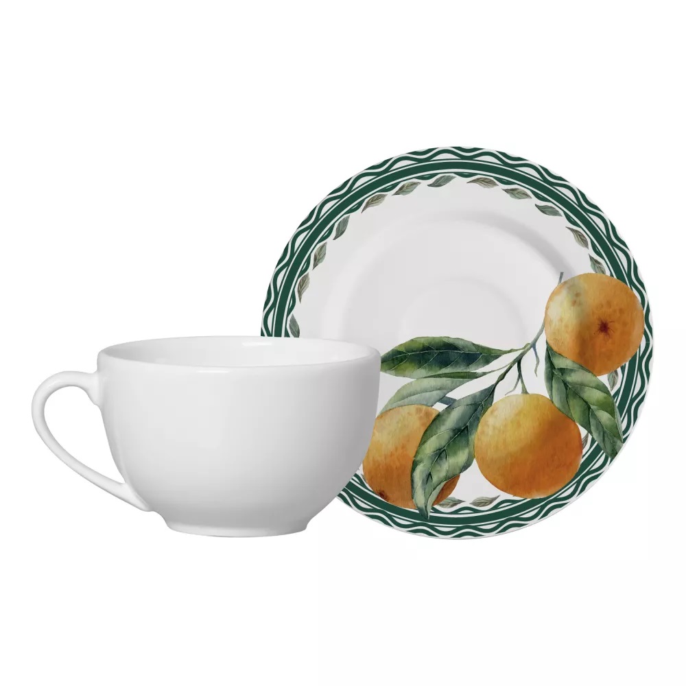 Kit 6 Xícaras de Chá Les Fruits Orange Alleanza Cerâmica