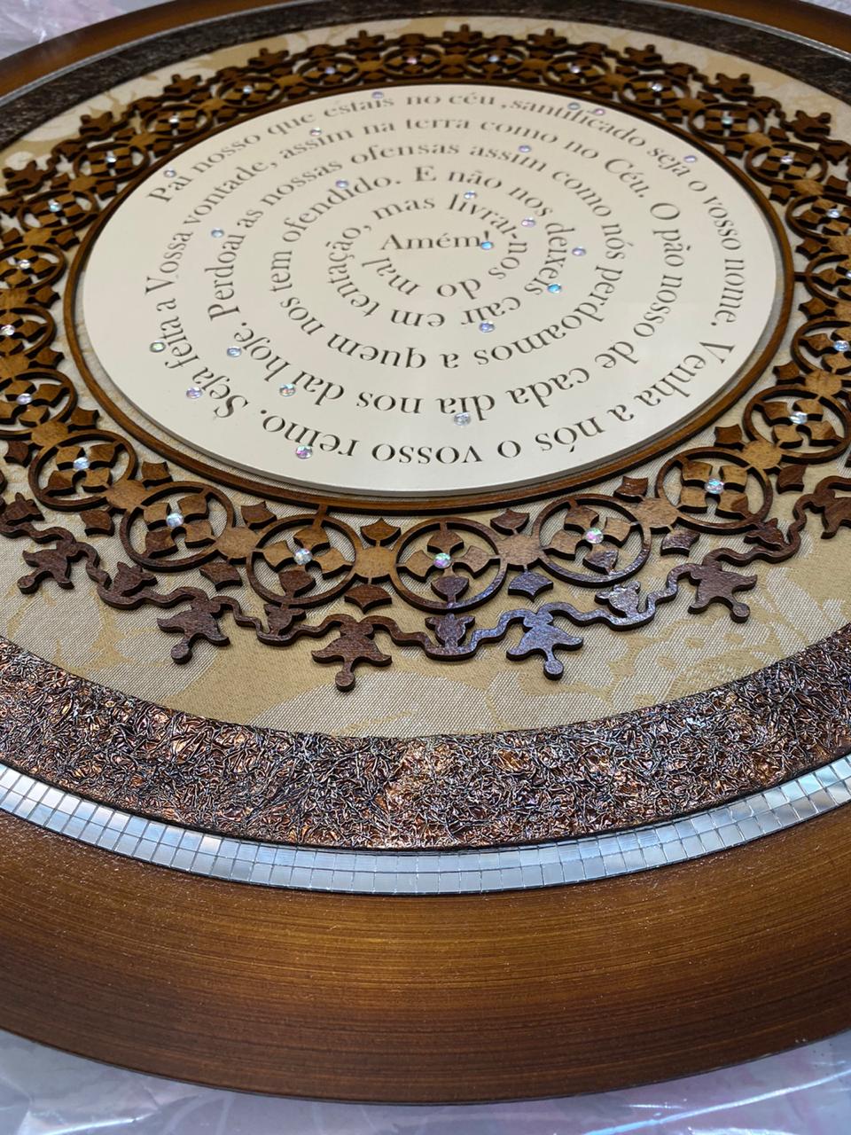 Mandala Quadro Decorativo Oração Pai Nosso Off White Decoração 65cm Diâmetro