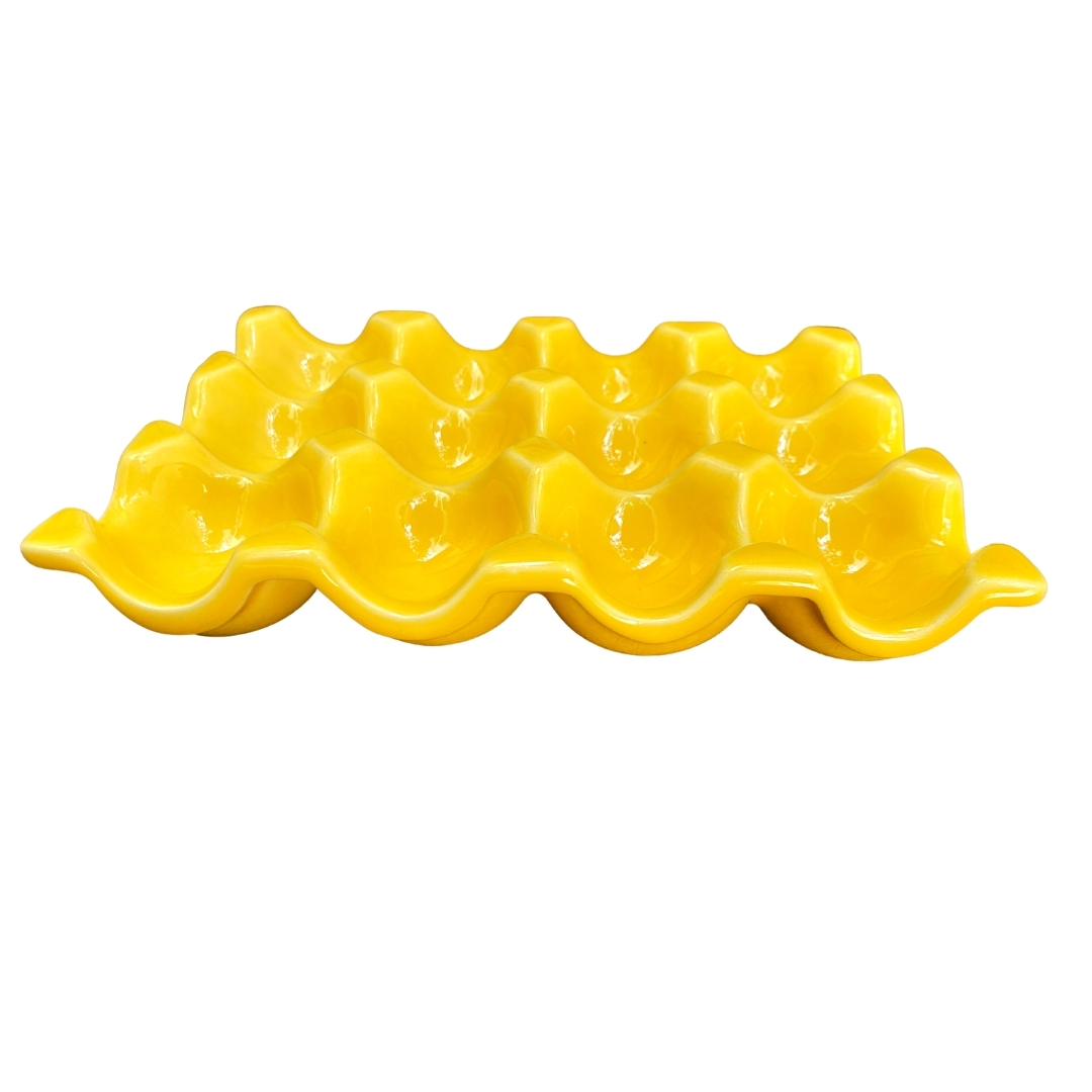 Porta Ovos De Cerâmica Decorar Cozinha Para 12 Ovos - Amarelo Gialo