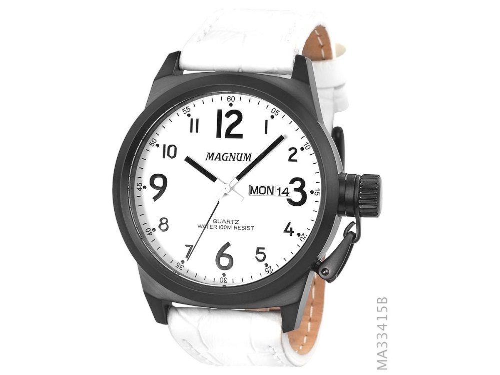 Relógio Masculino Magnum Analógico  Calendário Military Branco/Preto MA33415B