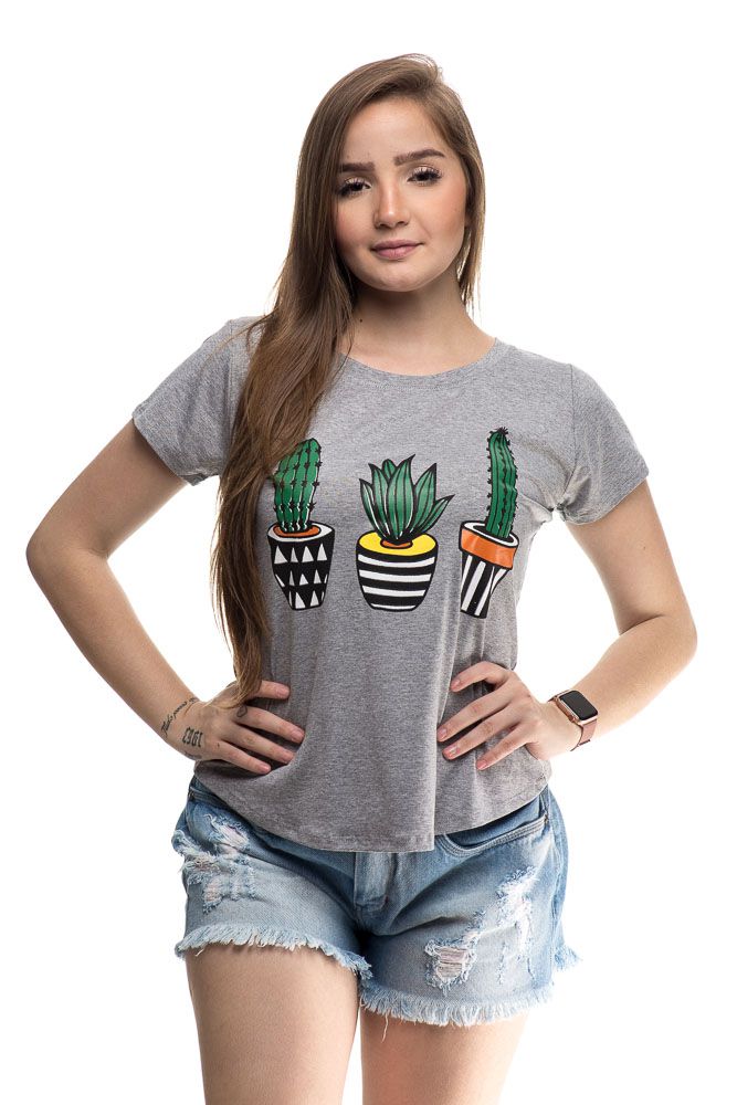 T Shirt cactus Cinza