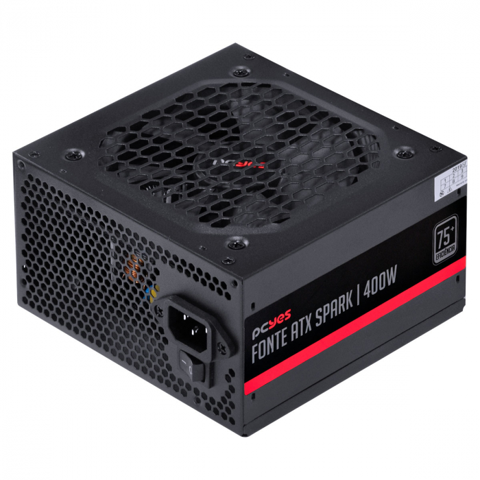 Fonte 400W Real Pcyes SPARK 75+  20/24 pinos Pc Gamer PFC Ativo - PXSP400WPT