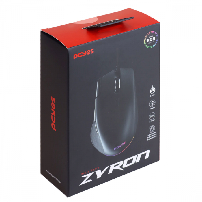 Mouse Gamer RGB Pcyes 12800DPI 5 Botões Zyron, Black - PMGZRGB