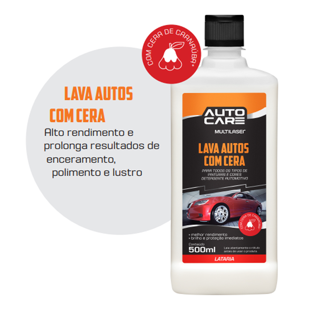 Shampoo Automotivo Cera de Carnaúba 500ml Lava e Encera Carro Moto Auto Care Multilaser AU451