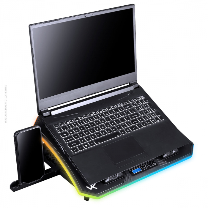 Suporte Notebook Cooler Com 6 Fans SNOW RGB ate 19" com controlador e Suporte para Celular - CN200