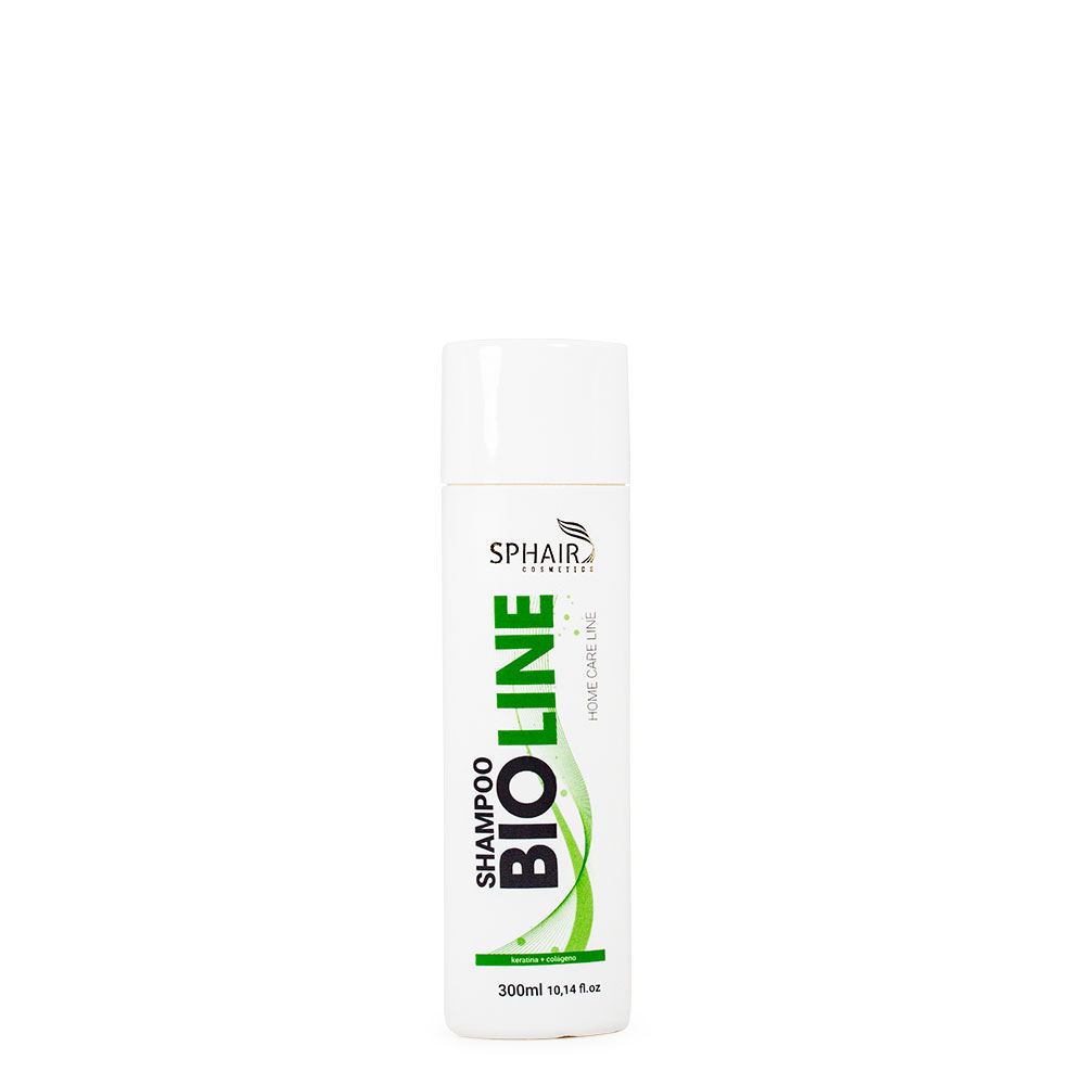 Shampoo Reconstrutor Bioline para cabelos danificados ou frágeis. Protege a fibra capilar, proporciona maciez, brilho e revitalização intensa - 300ml