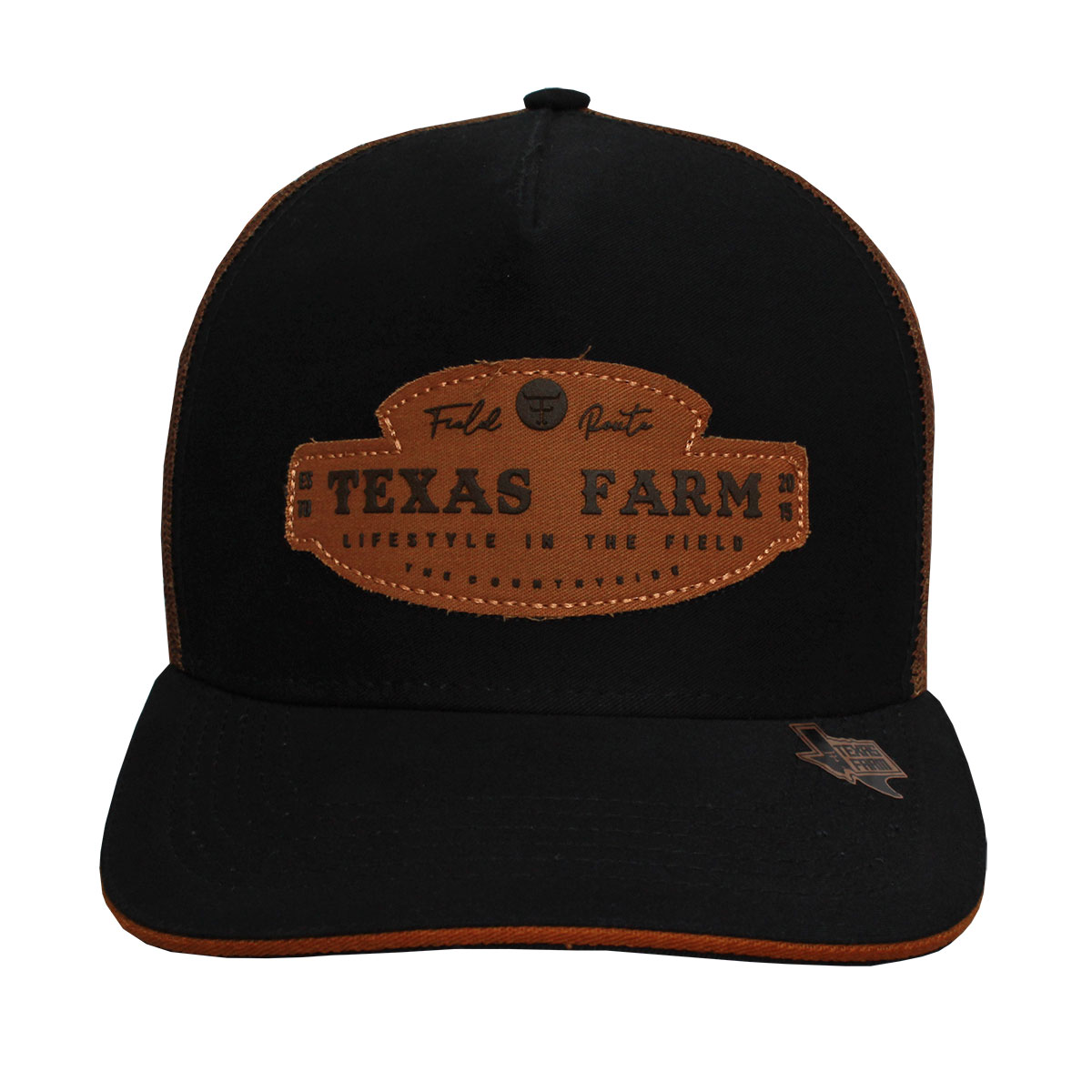 Boné Texas Farm Preto Aba Curva Tela Marrom