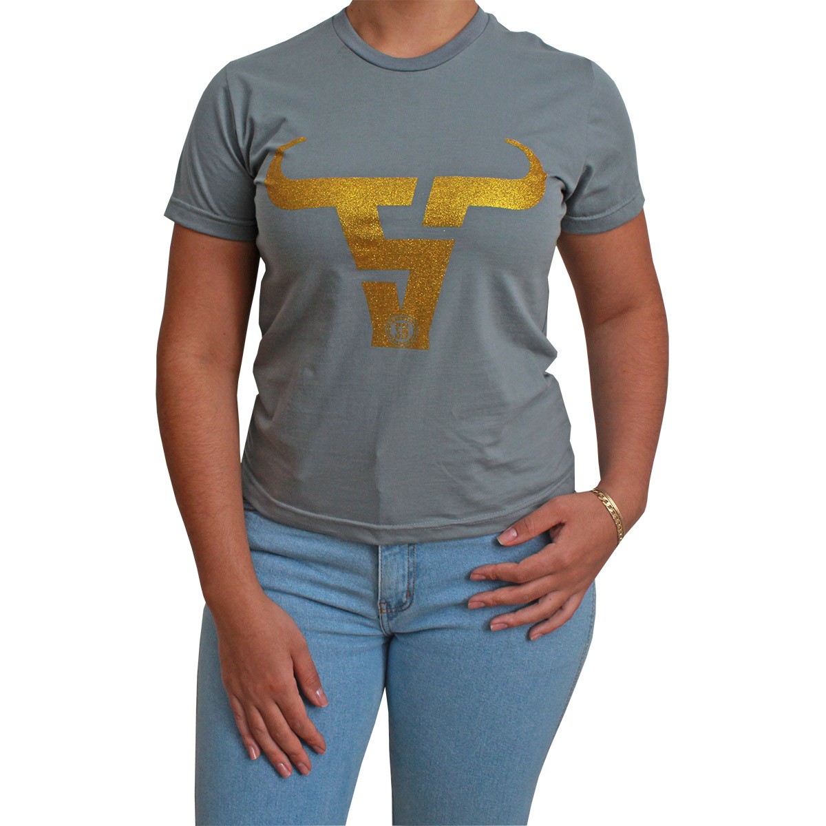 T-Shirt Feminina Smith Brothers Cinza Logo Dourado