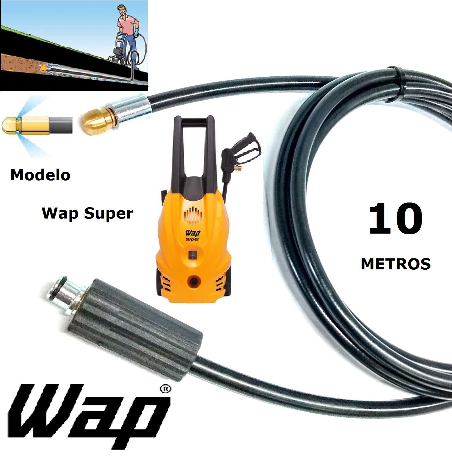 Mangueira desentupidora de tubulação WAP - 10 Metros - Wap SUPER