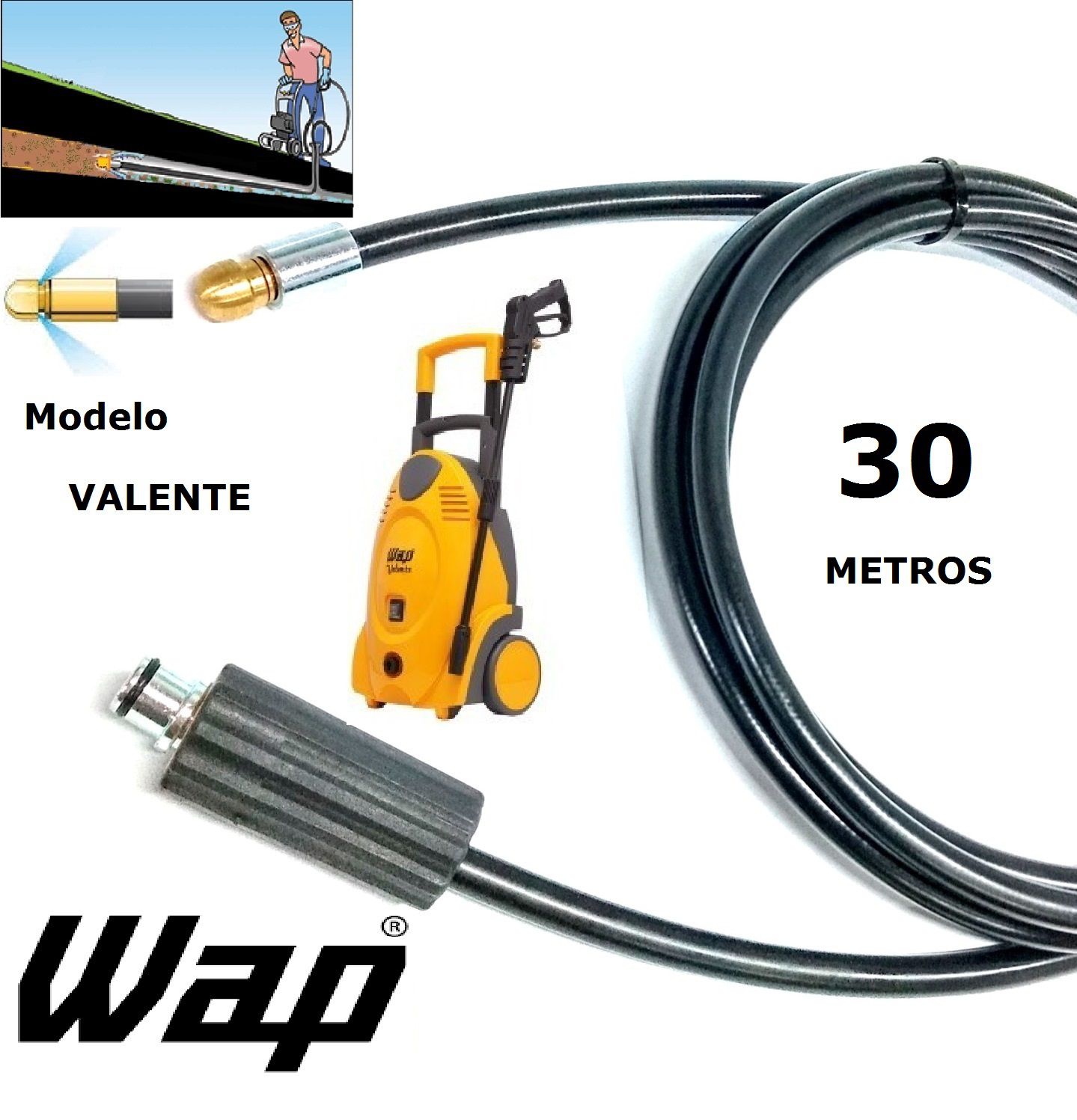 Mangueira desentupidora de tubulação WAP - 30 Metros - Wap VALENTE