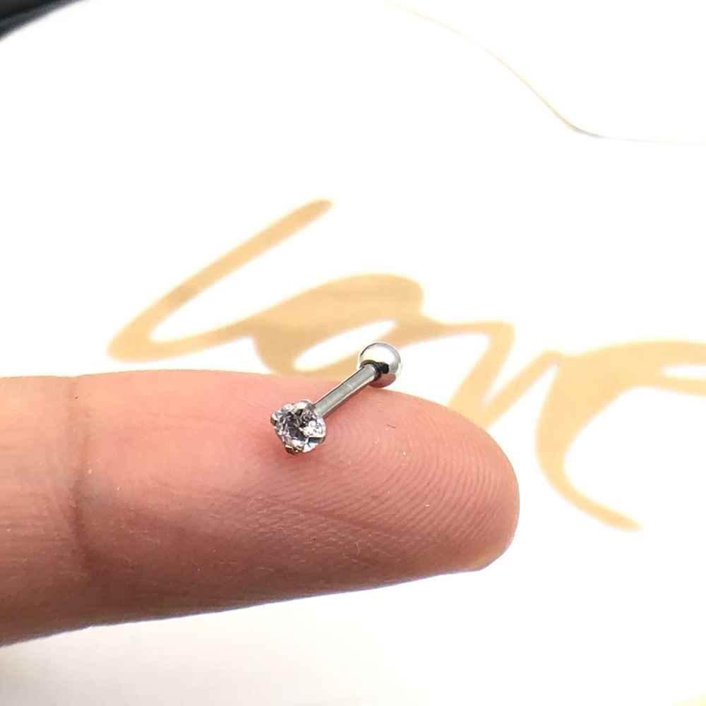 Brinco para cartilagem piercing orelha aço inoxidável ponto de luz zircônia 2,8mm