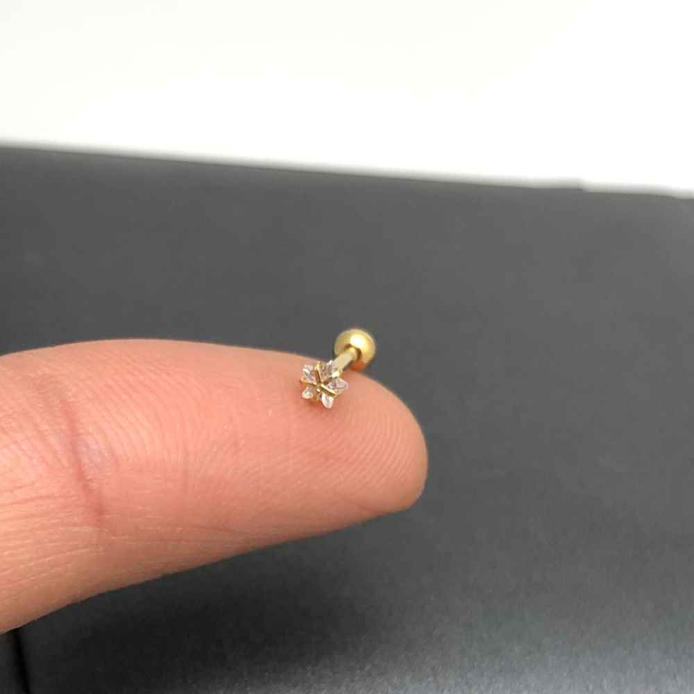 Brinco para cartilagem piercing orelha dourado aço inoxidável banhado estrelinha ponto luz zircônia 2,95mm