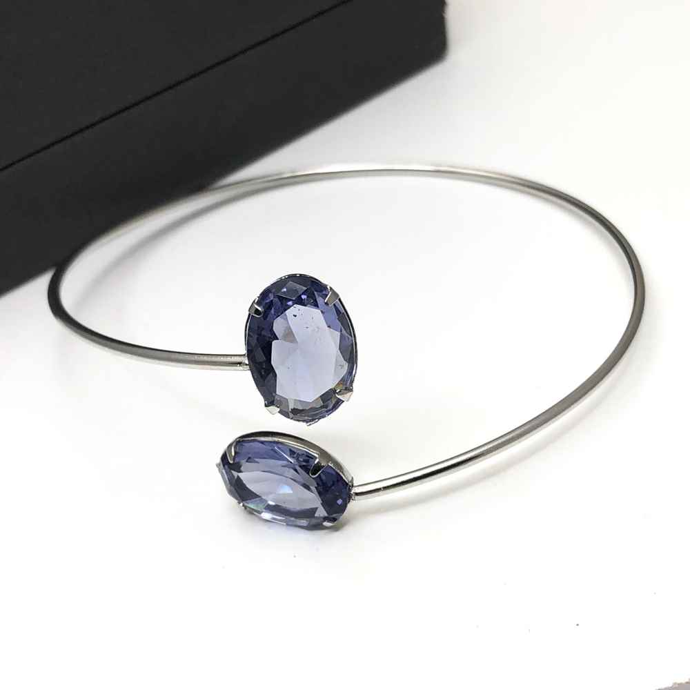Pulseira bracelete feminino aço inoxidável prata pedra lilás